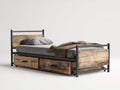 Cama individual 205 x 105 x 105 cm - metal negro y madera marrón - 2 cajones inferiores con ruedas - diseño industrial para dormitorio