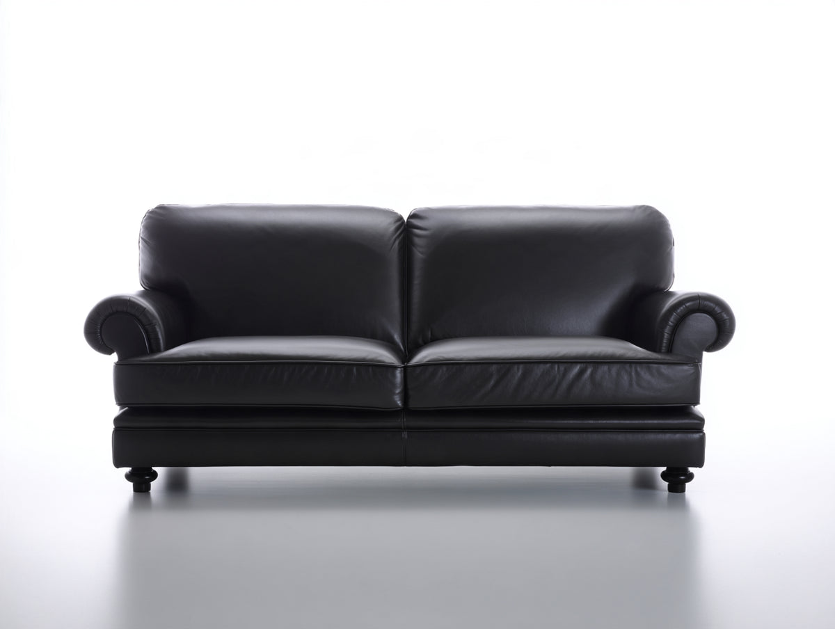 Sofá de 2 plazas 178 x 92 x 88 cm - negro - tapizado efecto piel con reposabrazos redondeados - diseño clásico para salón