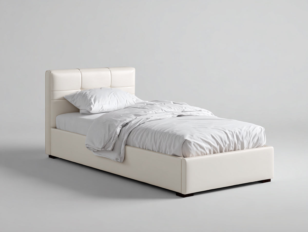 Cama individual tapizada 205 x 100 x 105 cm - blanco marfil - cabecero acolchado y diseño moderno para dormitorio