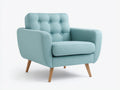 Sillón tapizado 86 x 82 x 84 cm - azul claro y madera natural - respaldo capitoné estilo nórdico