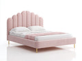 Cama doble tapizada 205 x 170 x 135 cm - rosa y dorado - cabecero alto en forma de concha - diseño moderno para dormitorio