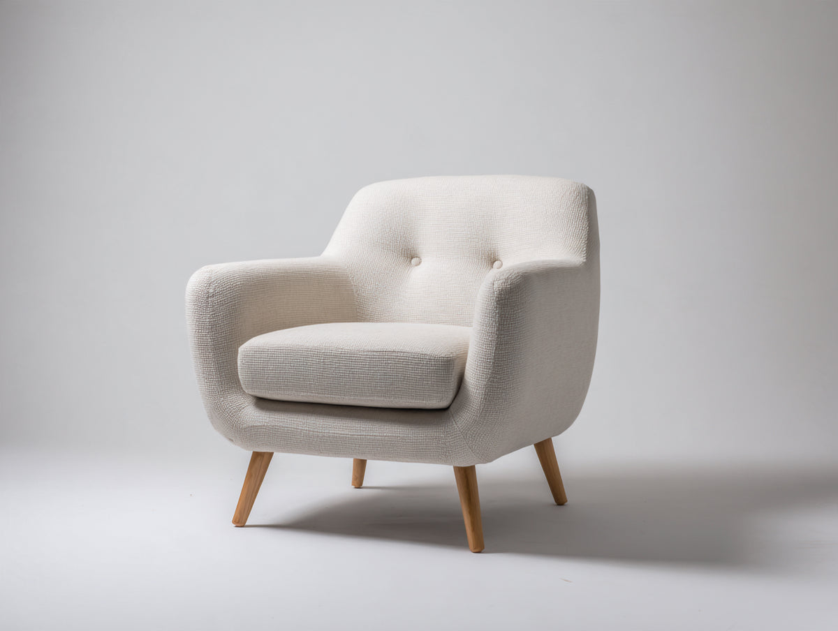 Sillón tapizado 78 x 76 x 82 cm - blanco crema - respaldo acolchado con patas de madera estilo moderno