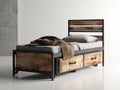 Cama individual de madera y metal 210 x 100 x 110 cm - marrón-negro - dormitorio - diseño industrial con 2 cajones