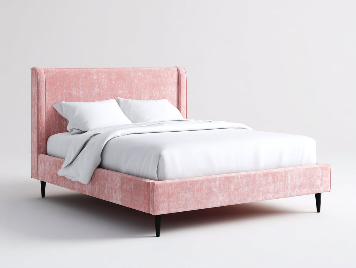 Cama doble tapizada de tejido 210x160x120 cm - Rosa y negro - Cabecero alto de diseño moderno