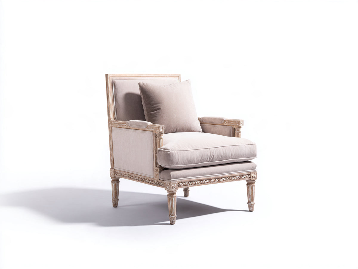 Sillón tapizado 78 x 82 x 96 cm - beige-madera natural - estructura de madera tallada estilo clásico