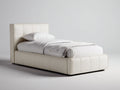 Cama individual tapizada 205 x 105 x 110 cm - beige claro - cabecero acolchado con costuras verticales - diseño moderno para dormitorio