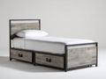 Cama individual con 2 cajones de madera de ingeniería y metal 210x100x110 cm - Gris y negro - Diseño industrial con almacenamiento