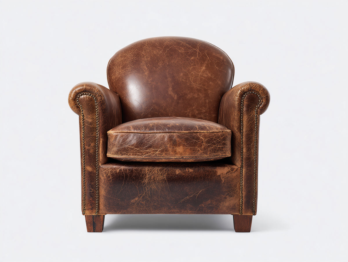 Sillón tapizado efecto cuero 90 x 88 x 85 cm - marrón - brazos enrollados estilo vintage