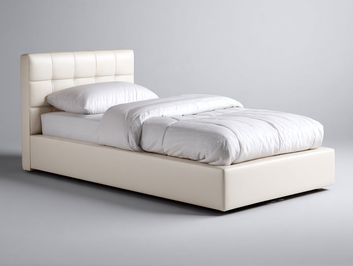 Cama individual tapizada 205 x 105 x 100 cm - beige - cabecero acolchado diseño moderno