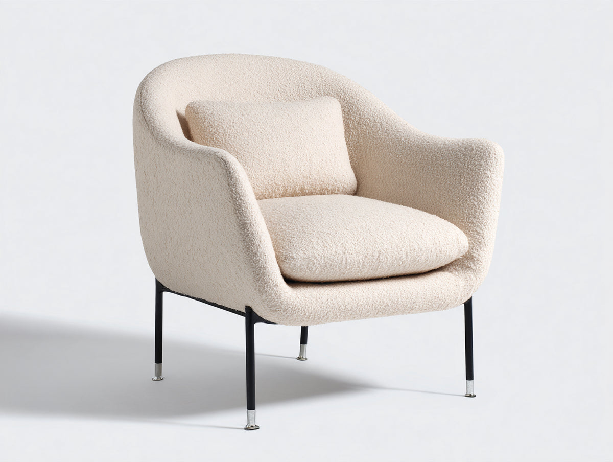 Sillón tapizado de tejido de borreguito 82x78x82 cm - Crema negro y plateado - Diseño moderno con respaldo envolvente