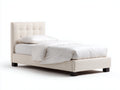 Cama individual tapizada en tela 210 x 100 x 110 cm - beige claro - dormitorio - cabecero capitoné moderno