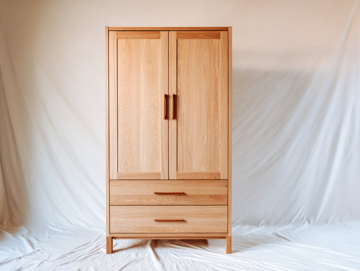 Armario de madera 110 x 55 x 190 cm - acabado madera natural - 2 puertas y 2 cajones para dormitorio