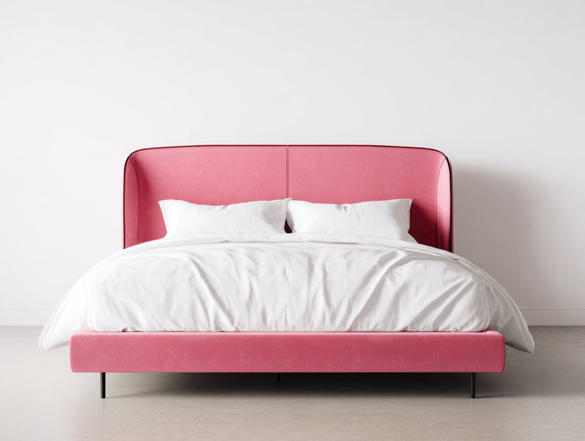Cama doble tapizada de tejido 210x160x120 cm - Rosa y negro - Diseño moderno para dormitorio