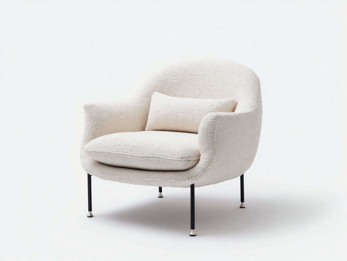 Sillón tapizado 82 x 78 x 80 cm - blanco crema - tejido texturizado con patas metálicas y diseño envolvente