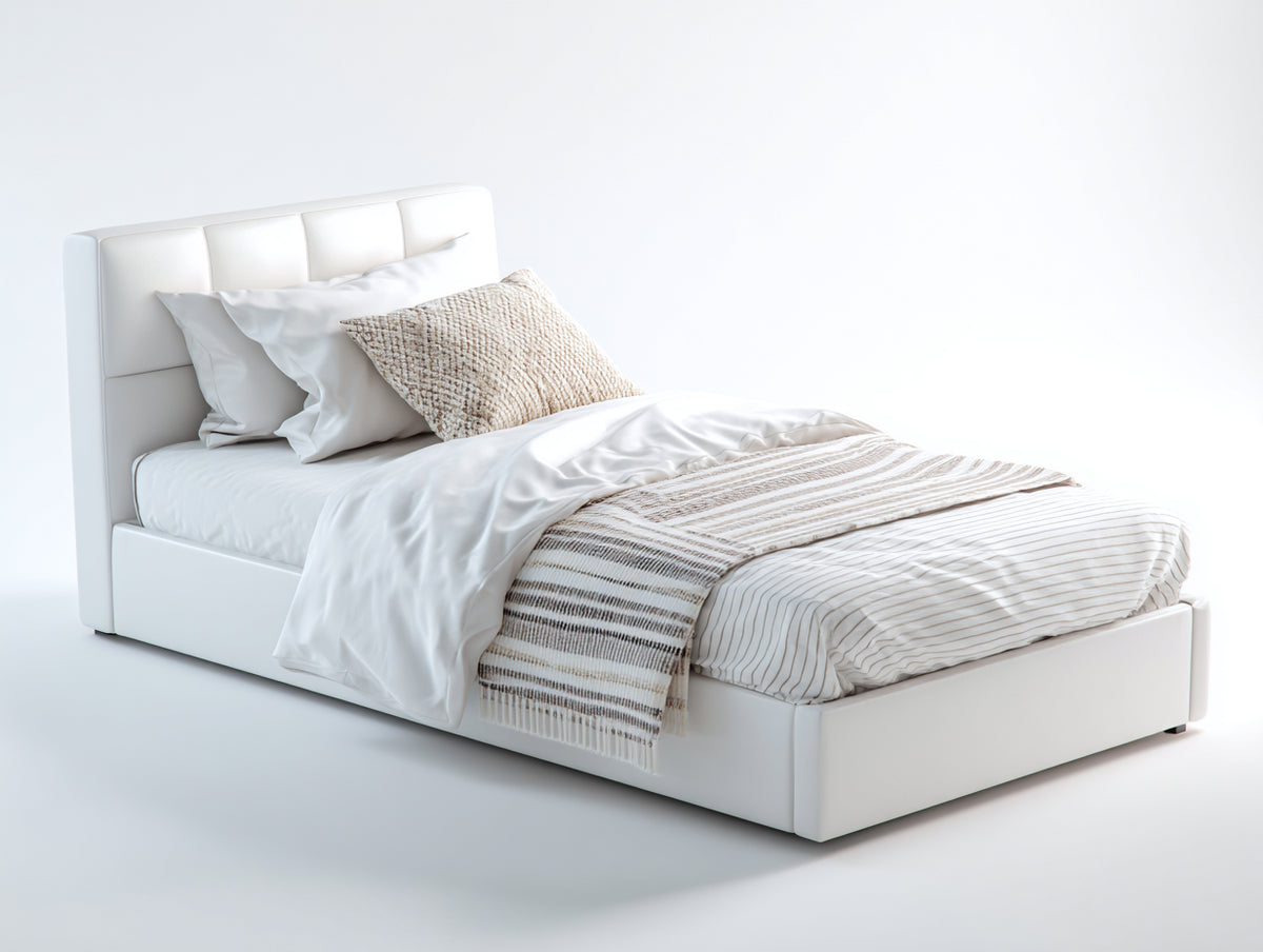 Cama individual tapizada 205 x 105 x 100 cm - blanco - cabecero acolchado diseño moderno
