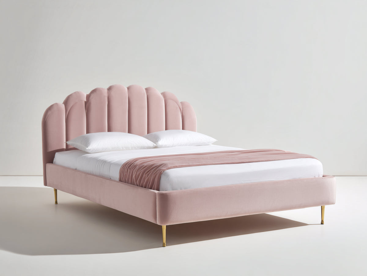 Cama doble tapizada 215 x 170 x 120 cm - rosa - cabecero acolchado diseño moderno
