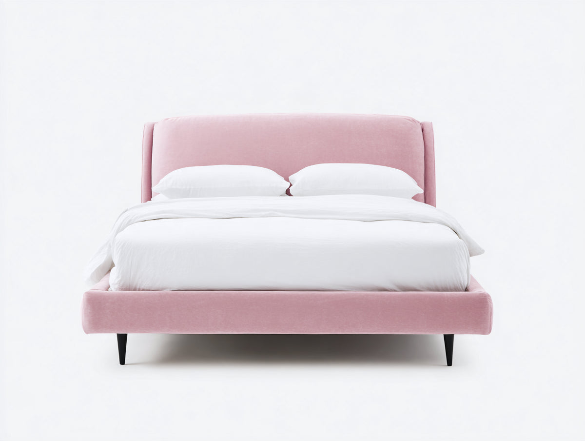 Cama doble tapizada 215 x 170 x 120 cm - rosa - cabecero acolchado diseño moderno