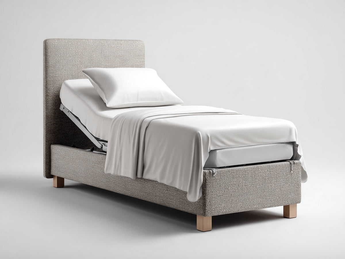 Cama individual tapizada 205 x 100 x 100 cm - gris claro - estructura elevable con cabecero recto - diseño moderno para dormitorio