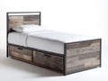 Cama individual 205 x 105 x 110 cm - metal negro y madera marrón - 2 cajones inferiores - diseño industrial para dormitorio