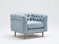Sillón tapizado 92 x 86 x 78 cm - azul claro - respaldo capitoné y patas de madera estilo clásico moderno