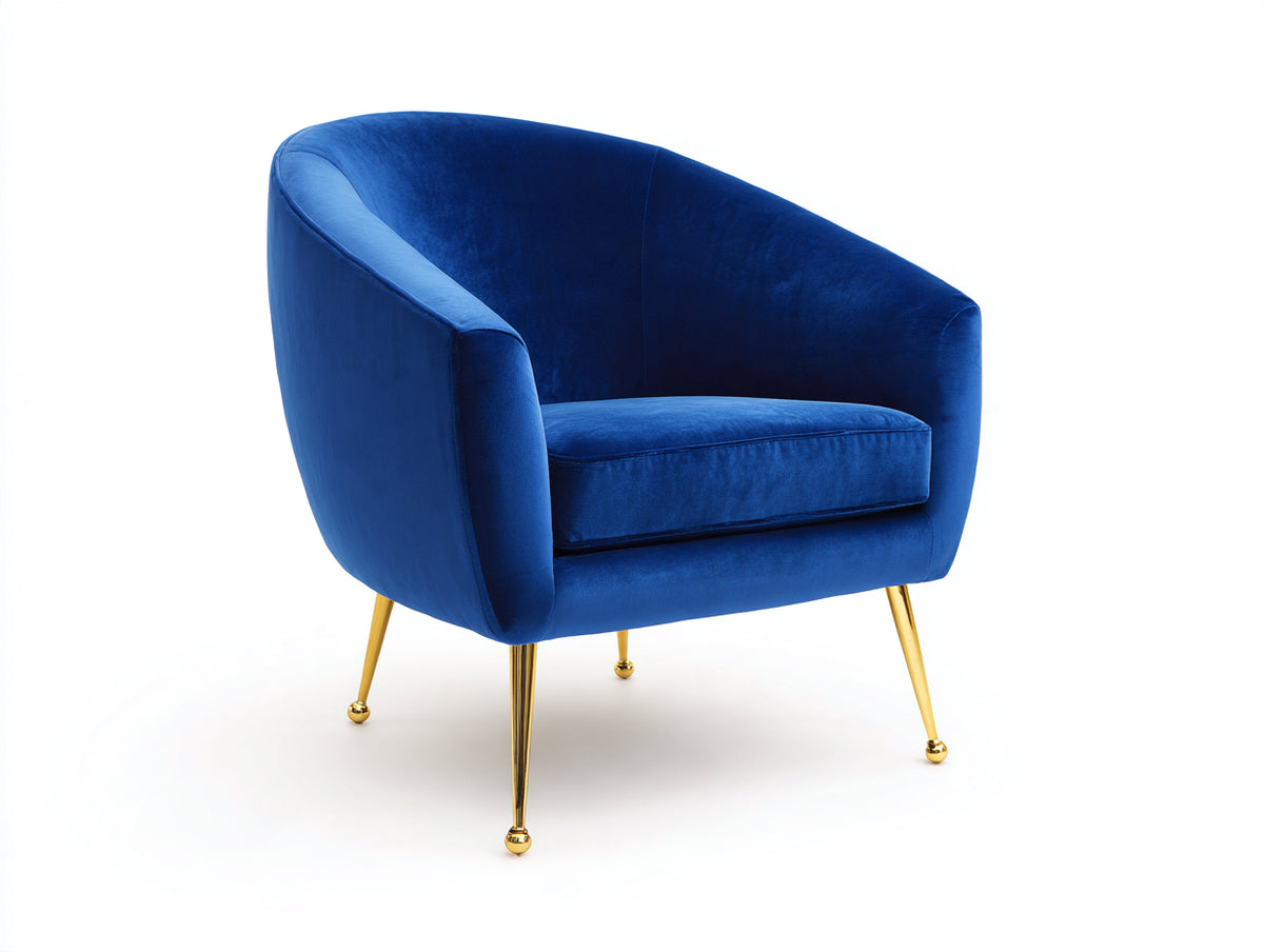 Sillón tapizado en terciopelo 85 x 80 x 78 cm - azul - salón - diseño envolvente con patas metálicas doradas