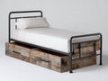 Cama individual de madera y metal 210 x 100 x 110 cm - marrón-negro - dormitorio - diseño industrial con 2 cajones