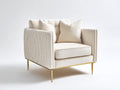 Sillón tapizado de tejido 95x90x85 cm - Crema y dorado - Diseño moderno con reposabrazos acanalados