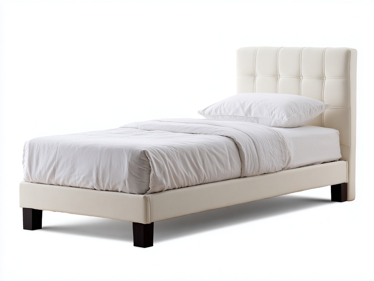 Cama individual tapizada 205 x 105 x 105 cm - beige - cabecero acolchado diseño moderno