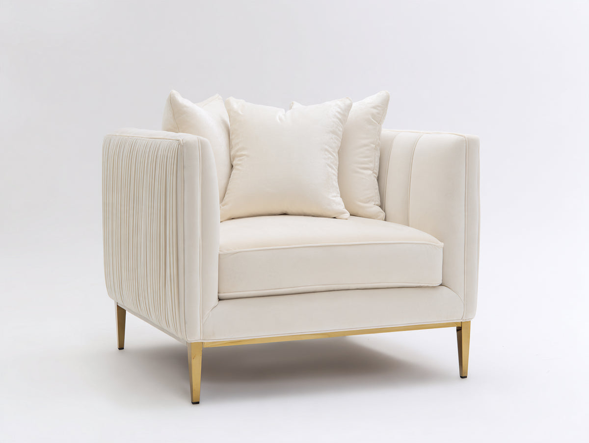 Sillón tapizado en tela 95 x 90 x 80 cm - crema - salón - diseño moderno con patas metálicas doradas